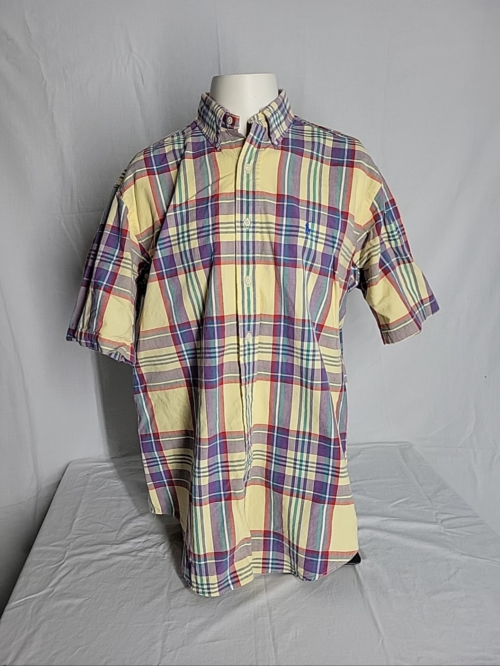 Ralph Lauren Yellow Plaid Short-Sleeve Button-Down Shirt